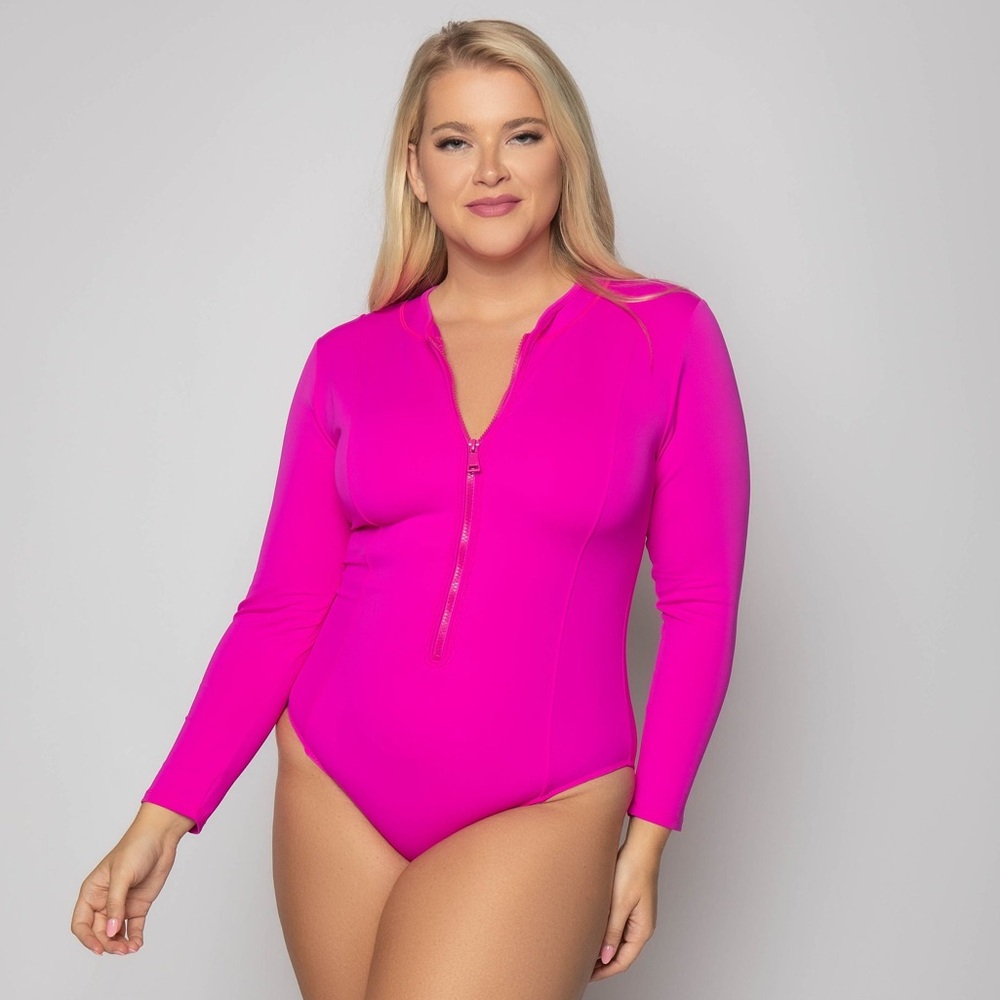 NWT Good American Compression Long Sleeve Surf Suit Swimsuit in Pink Glow 2X